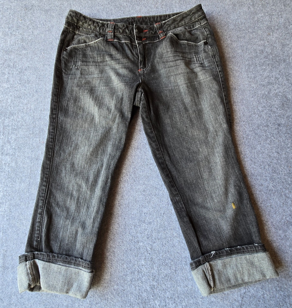 Mixit Women's Jeans Capri Cuffed Charcoal Wash Mid Rise Size 14P (33"x21")